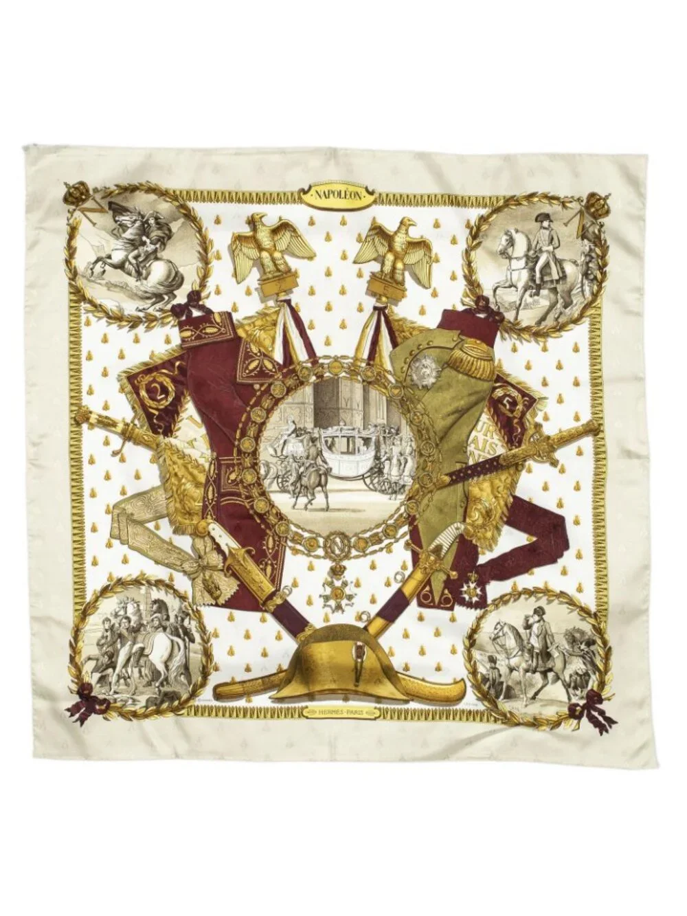 ★SOLD★ Hermes Scarf Beige Red Green 100% Jacquard Silk - Picture 2 of 5